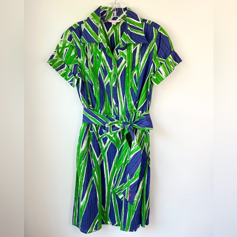 Lilly Pulitzer Blue and Green Abstract Print Shirt Dress
